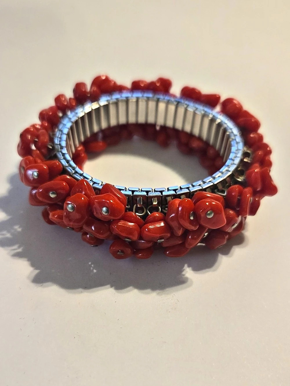 Red Beaded Stretch Bracelet Like New